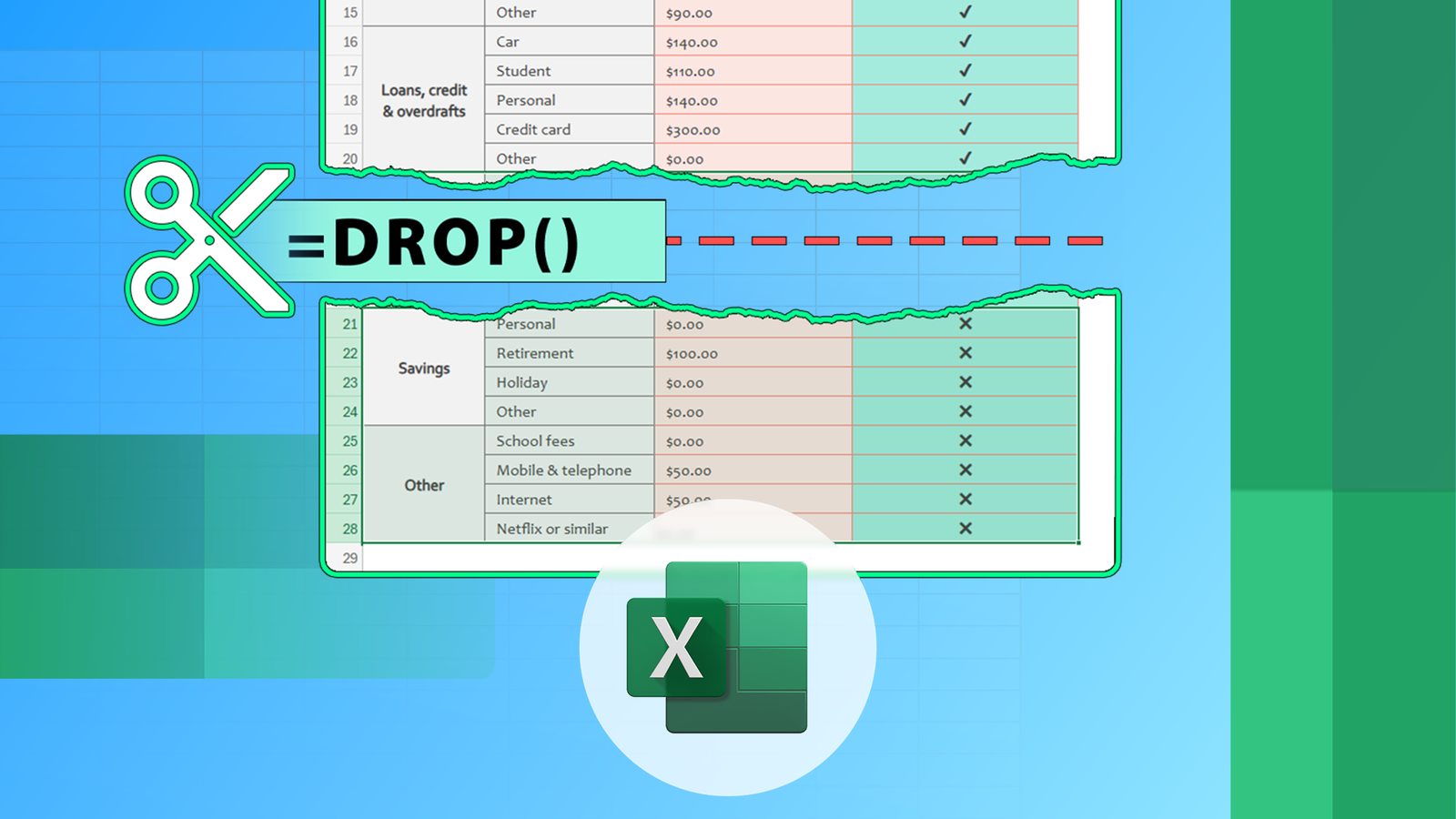 DROP ฟังก์ชัน, Microsoft Excel